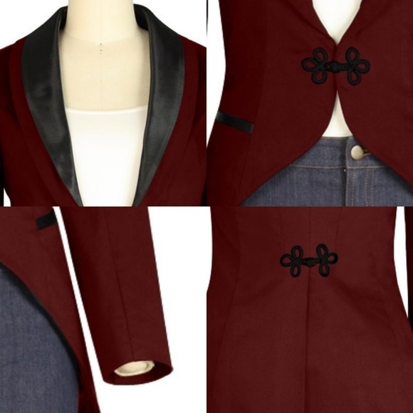 ❤️ Plus Size Long Tail Jacket Coat Collar Formal Goth - Picture 4 of 5